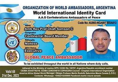 Credencial de Amb. Rev. Prof. Okah Samson C.