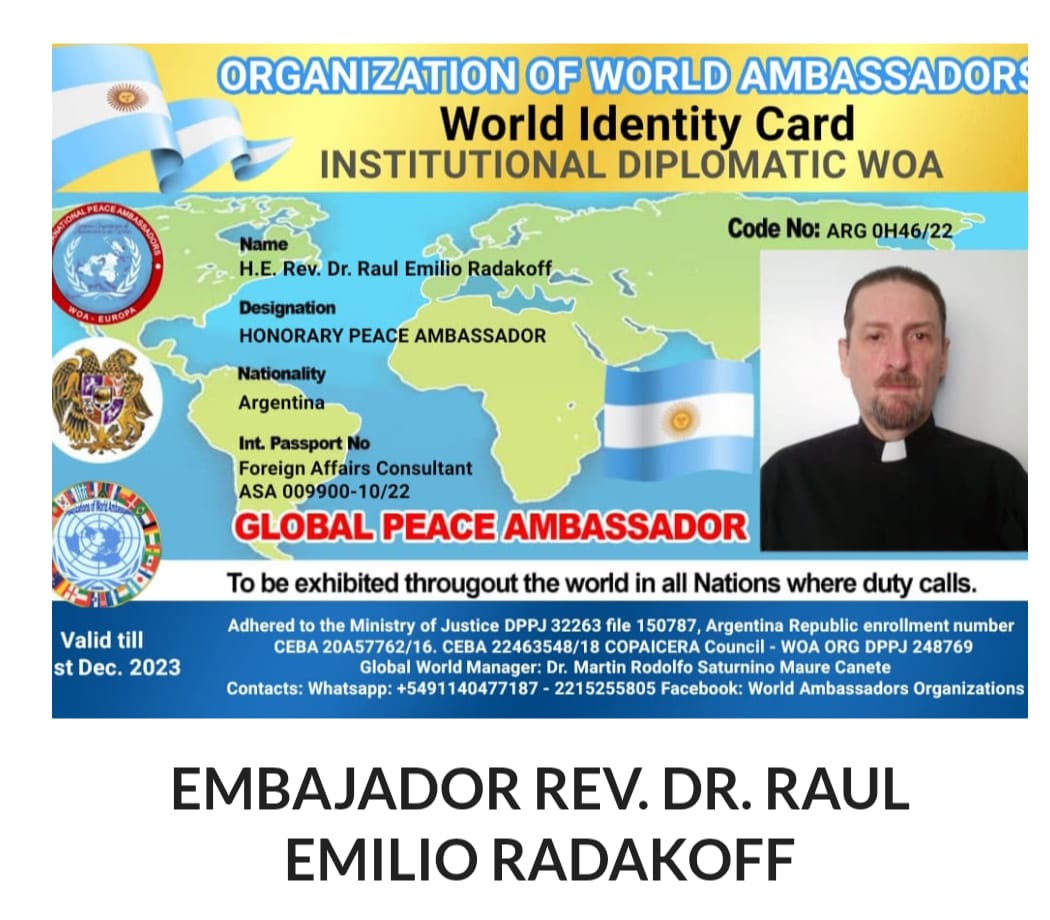 Credencial de H.E. Rev. Dr. Raúl Emilio Radakoff